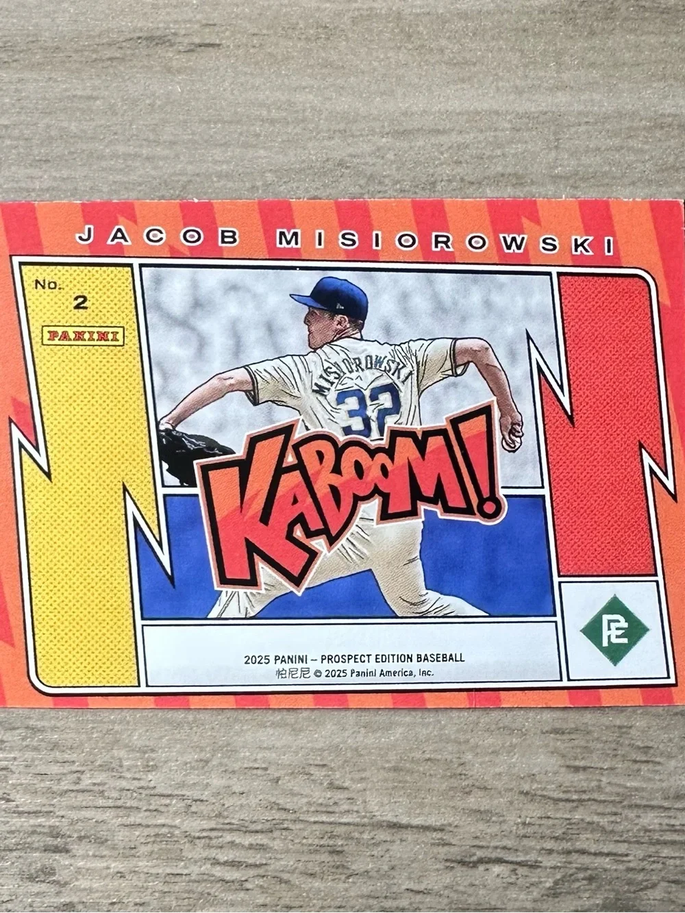 Jacob Misiorowski Rookie 2025 Panini Kaboom Holographic Novelty Card.
